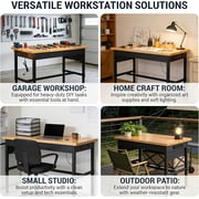 60 Inch Adjustable Workbench with Power Outlet, 2500 LBS Heavy Duty Workbench with Hardwood Top, 6-Level Height Adjustable Garage Work Table with Wheels, Rolling Workstation for Workshop