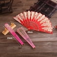 thumbnail image 6 of Floral Folding Hand Fans Chinese Style Bamboo Folding Fan Vintage Pattern Hand Fan Handheld Fabric Folding Fan Women's Hollowed Bamboo Hand Holding Fan for Wedding Party, 6 of 8