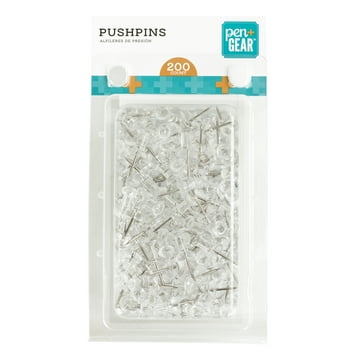 Pen + Gear Push Pins in Clamshell, Clear Plastic Head, Steel Point, 200 per Pack
