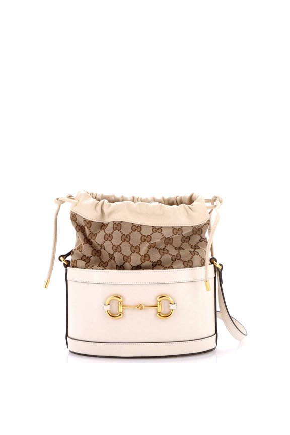 Pre-Owned Horsebit 1955 Bucket Crossbody Bag Leather and GG Canvas Small By Rebag