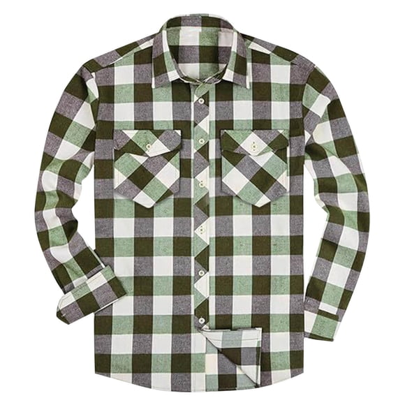 Penkiiy Hombres Camisa de manga larga Botón Abajo Camisa de Algodón Casual Camisa Ligera Chaqueta S Verde