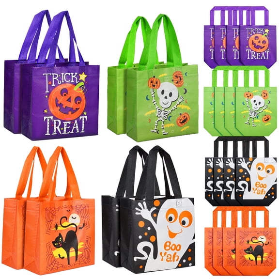 16Pcs Halloween Treat Bags Party Favors Trick or Treat Gift Bags for Kids Halloween Reusable Candy Goodie Bags with Handles Halloween Party Supplies