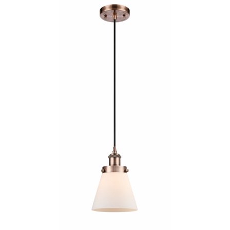 916-1P-AC-G61-Innovations Lighting-Cone - 1 Light Cord Hung Mini Pendant In Industrial Style-9 Inches Tall and 6 Inches Wide-Antique Copper