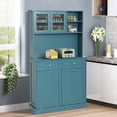 thumbnail image 3 of KIGOTY Kitchen Trash Cabinet, Double Tilt Out Trash Can Cabinet with Countertop and Drawer, Free-Standing Pet Proof Recycling Cabinet Garbage Can Holder (67"H,Blue), 3 of 8