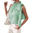 thumbnail image 3 of Women'S Tank Tops High Necked Ruffle Striped Tie Sleeveless Blouse Top Light Green M, 3 of 9