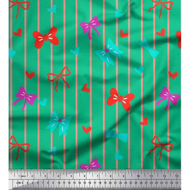 Soimoi Tissu Crêpe polyester Vert Imprimé Nœud & Rayures au Mètre 42 Pouces de Large