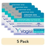 (5 pack) Vagisil Sensitive Skin Anti-Itch Cream for Women, with Hydrocortisone, Helps relieve Yeast Infection Irritation, Soothes & Cools, 1oz