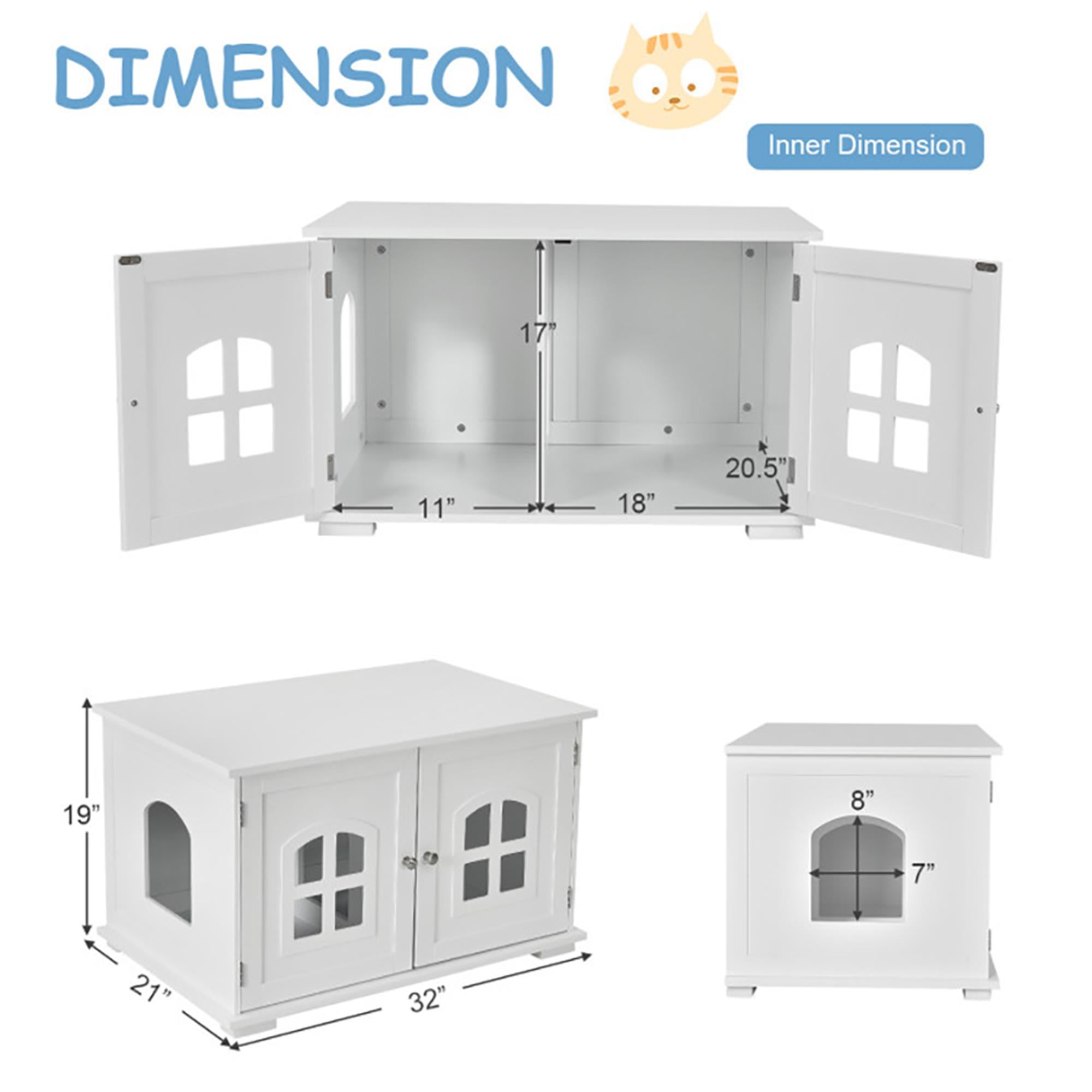Kadyn 32" Large Wooden Cat Litter Box Enclosure Hidden Cat Washroom with Divider, Cat House Furniture, White