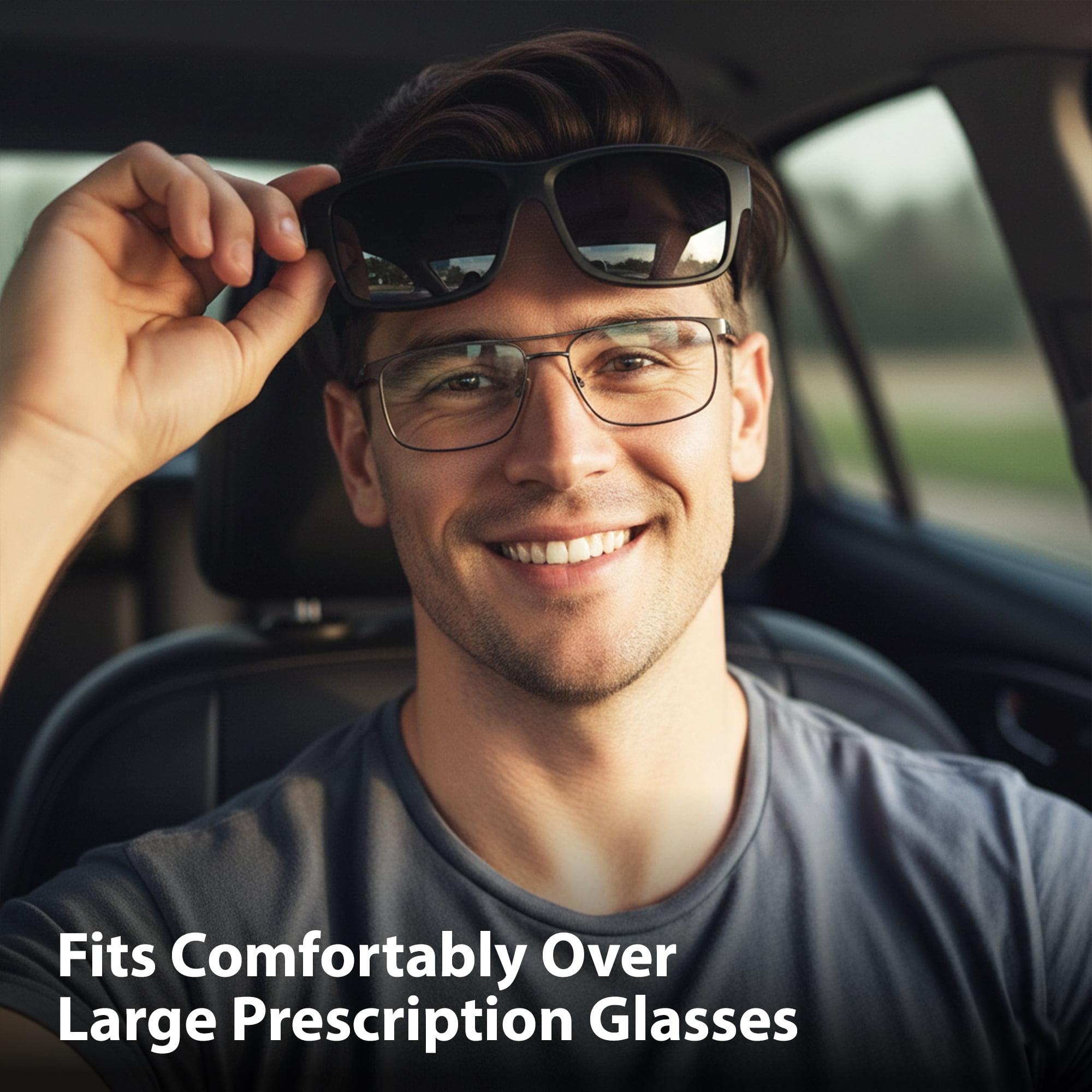 BLUE CUT Polarized Fit over Glasses Unisex Shield Sunglasses with Eyeglass Case, Gray