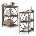thumbnail image 1 of Gymax 3-Tier Half Round End Table Set of 2 w/Study Metal Frame Storage Shelves Rustic Brown, 1 of 10