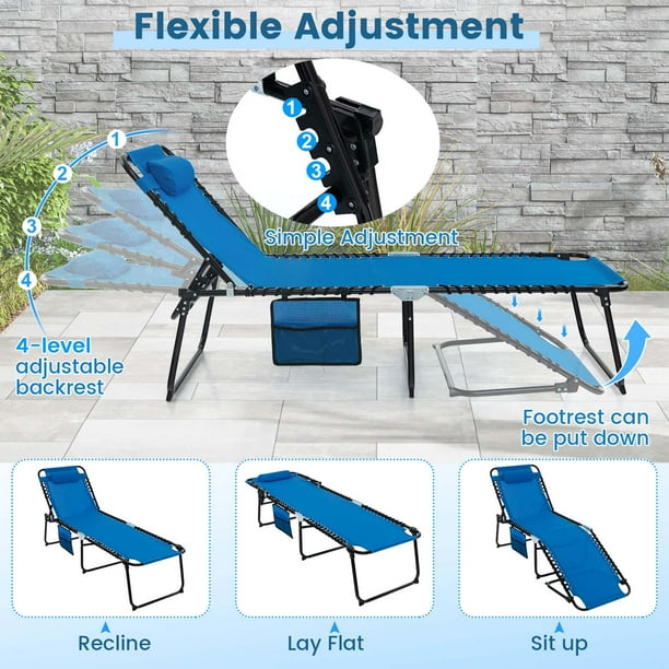Costway Patio Folding Chaise Lounge Chair Portable Sun Lounger with Adjustable Backrest Navy Walmart