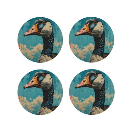 

Tideii Blue Watercolor Duck for Leather Coasters 4 Pieces Anti-fouling and Anti-scalding Decorative Coasters Suitable for Restaurants Kitchens Coffee Shops-Round Shape