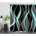 thumbnail image 2 of HVEST Modern Geometric Shower Curtain with Abstract Teal Black and Gray Line Design - Modern Minimalist Bathroom Decor, Waterproof Polyester Fabric, Includes 12 Hooks, 72x78 Inches, 2 of 7