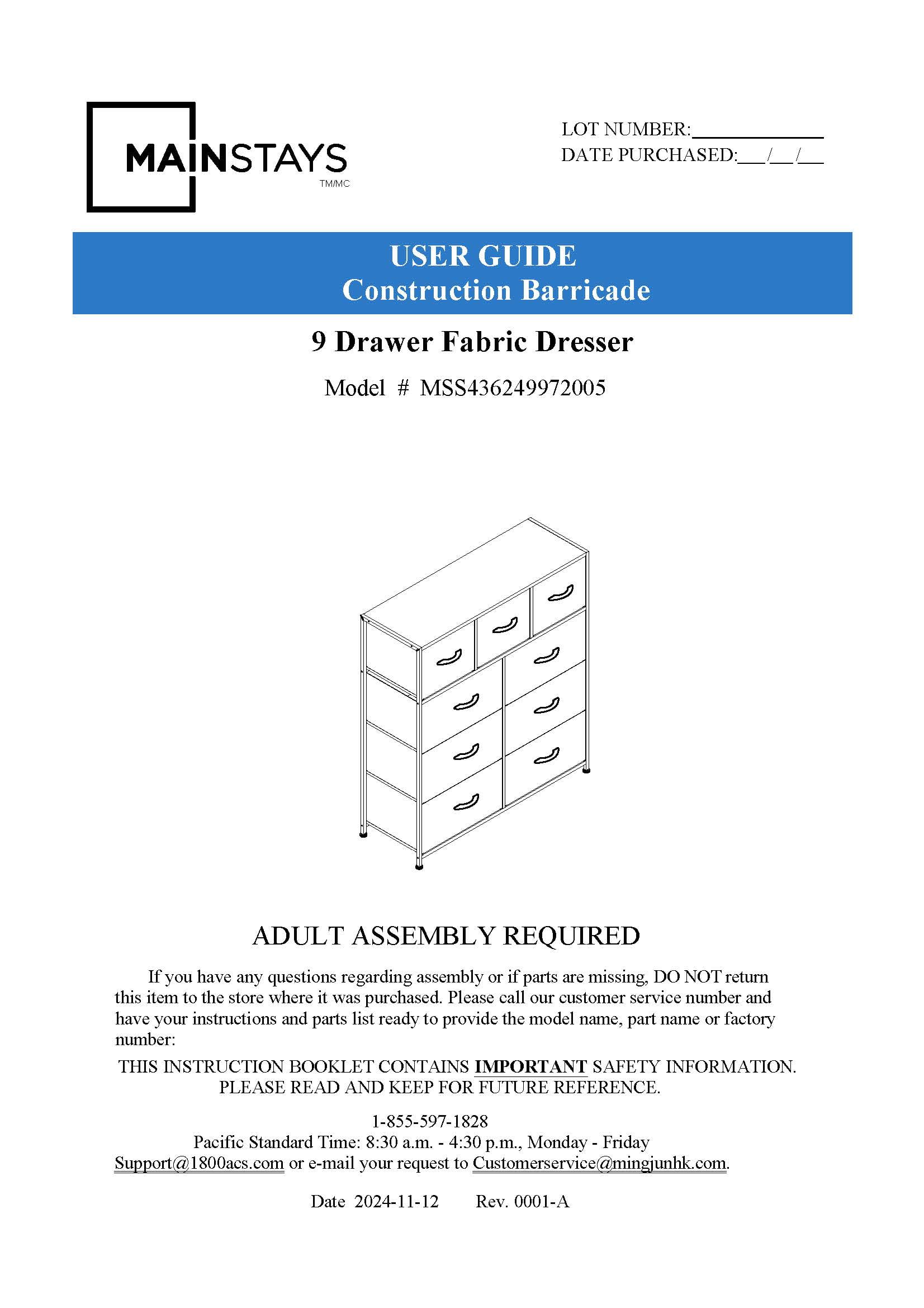 Mainstays Commode en tissu à 9 tiroirs, Gris