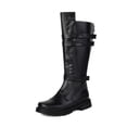 thumbnail image 4 of XUNKUSGA Mens Motorcycle Leather Boots Fashion Round Toe Side Buckle Strap Low Heel Knee High Boots Vintage Engineer Biker Boots for Men with Back Zipper,6.5, 4 of 9