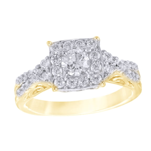 AFFY White Natural Diamond Frame Split Shank Engagement Ring in 10k Yellow Gold (1 Cttw)