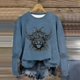 thumbnail image 2 of Tiweut Sweatshirts Top for Women Cow Print Long Sleeve Hoodless Pullover Crew Neck Ladies Classic Blouses Blue,2XL, 2 of 4