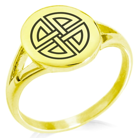 Stainless Steel Shield Knot Viking Norse Rune Minimalist Oval Top Polished Statement Signet Ring