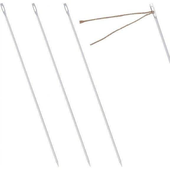3 Pieces 12 Inch Upholstery Needle Stainless Steel Long Straight Large Eye Stitching Needles Sewing Hand Machine Needles for Webbing Sewing Edges Clothes Sewing Made Arts Crafts Projects