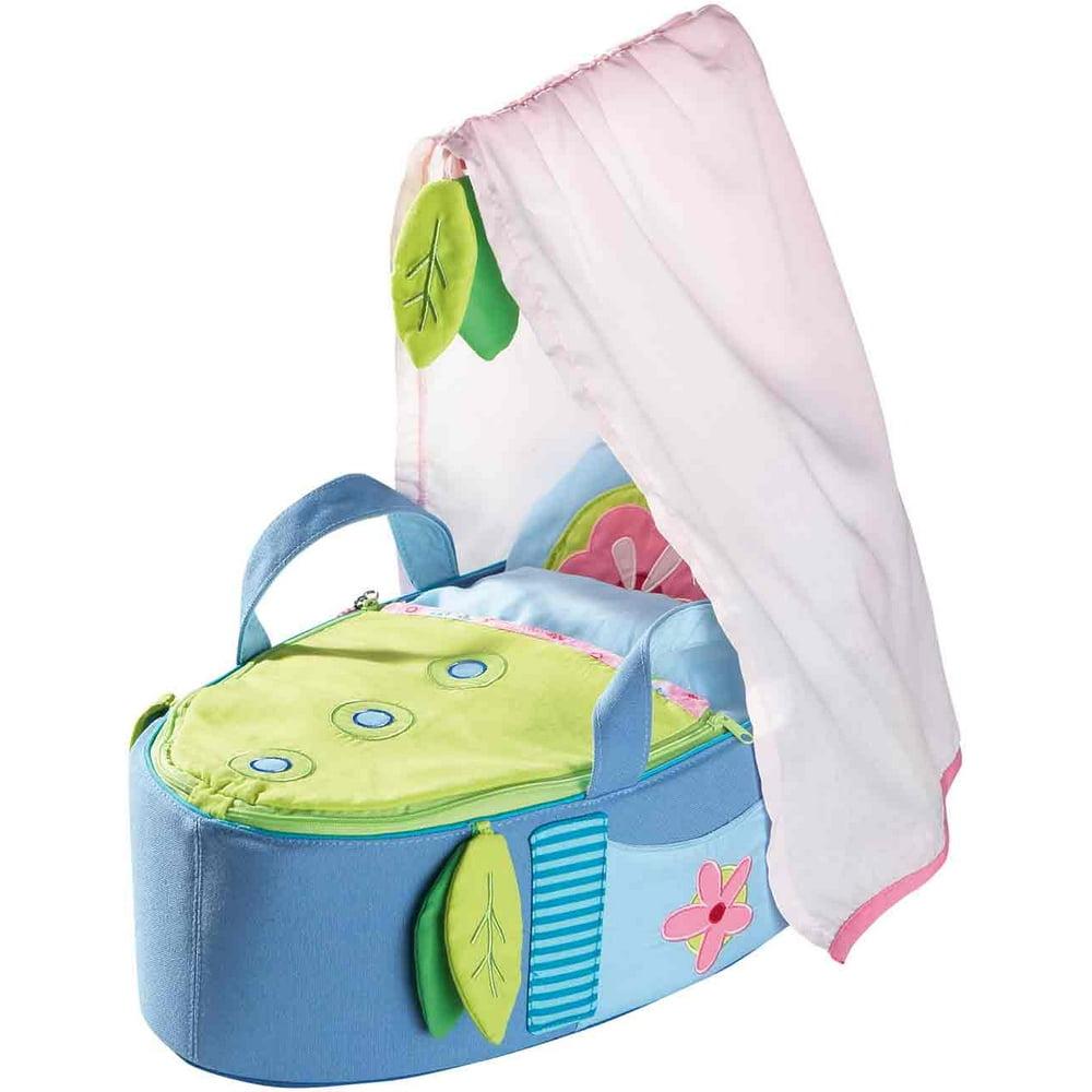 HABA Doll's Carry Cot with Canopy Carry Bed Fits dolls up to 14