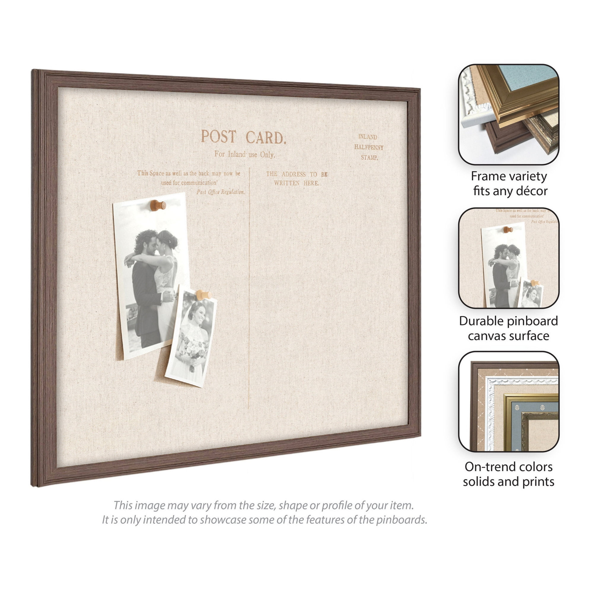 Kate and Laurel Framed Fabric Pinboard 26 x 20, Linen Vintage Post Card Printed Linen Classic Bulletin Board for Use as a Vision Board or Wall Organization, Florence Gold Frame
