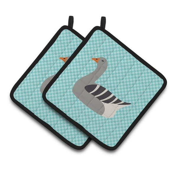 Caroline's Treasures Pilgrim Goose Blue Check Pair of Pot Holders