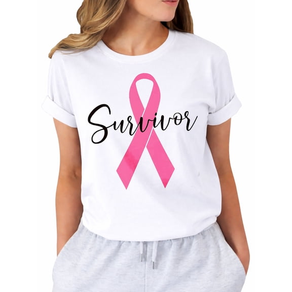 Breast Cancer Shirts for Women Breast Cancer Survivor T-Shirt Pink Ribbon Tee Top