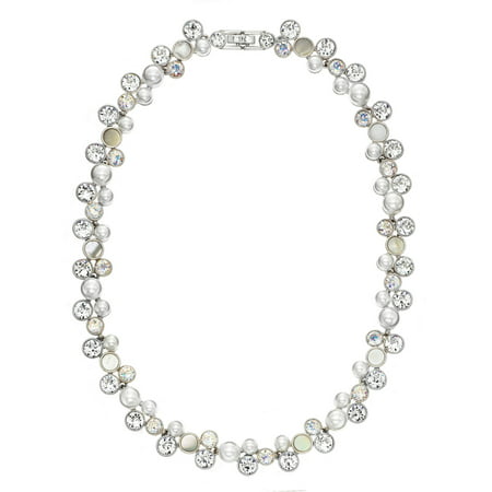 X & O Swarovski Patina Crystal with Pearl and Mother of Pearl Rhodium-Plated Collar Necklace