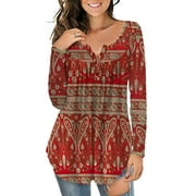 a.Jesdani Womens Plus Size Long Sleeve Casual Floral Henley Shirts Tunic Tops M-4X