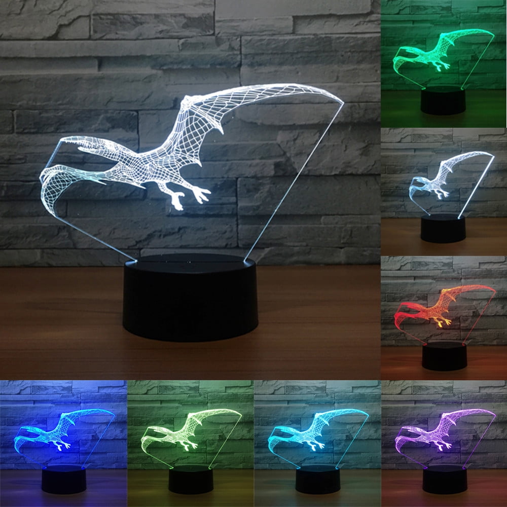 3D Dinosaur Night Light Touch Table Desk Lamp 7 Color 3D Optical Illusion Lights 