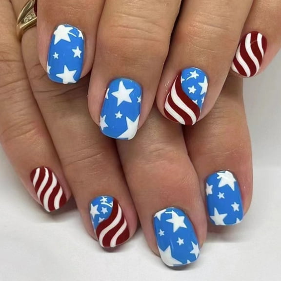 Bkbp Glitter Nail Polish Strips Self-Adhesive Design Patriotic American Nail Polish Stickers 4th of July Nail Stickers Full Nail Wraps Fingernail Manicure Nail Gel Stickers for Women Girls