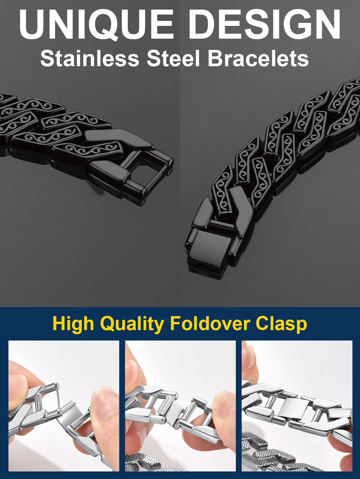 ChainsProMax Men Celtic Knot Bracelet, 316L Stainless Steel/Black Mens Jewelry Gift, 16mm Width, 7.5"-9"
