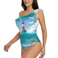 thumbnail image 2 of Haiem Lighthouse Sea Port Women's One Piece Swimsuits Tummy Control One Shoulder Bathing Suits Ruffle Swimwear-Medium, 2 of 8