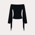 thumbnail image 2 of ZEHJUHAN Women's Western Solid Color Off The Shoulder Long Sleeve Blouse with Fringe Boho Tight Fit Shirt for Spring Black，XXL, 2 of 4
