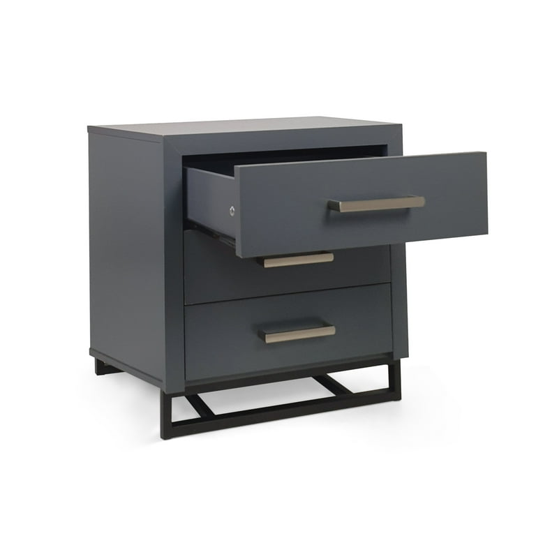 Noble House Cayuga Faux Wood 3 Drawer Nightstand, Charcoal