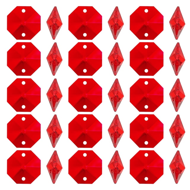 Uxcell Cuentas Octagon de Cristal K9 con 2 Agujeros, Paquete de 100, Prismas de 14mm para Decoración de Artes y Manualidades, Rojo