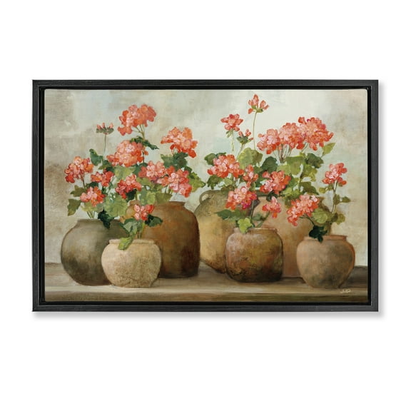 Stupell Industries Pink Cottage Geraniums Botanical & Floral Painting Black Floater Framed Art Print Wall Art, 25 x 17