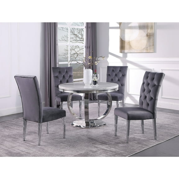 Layla 5-piece Modern Faux Marble Round Dining Set in Gray