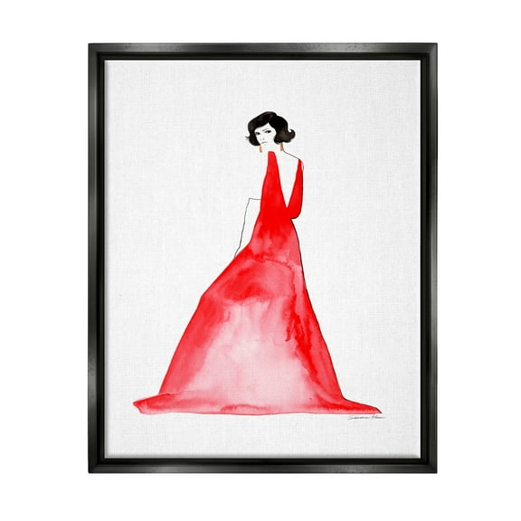 Stupell Industries Woman in Red Gown Beauty & Fashion Painting Black Floater Framed Art Print Wall Art, 17 x 21