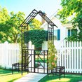 thumbnail image 6 of Gzxs 97"H Metal Garden Arch with Gate and Side Planters, Outdoor Rose Arbor Trellis for Climbing Plants, Powder-Coated Steel Archway for Garden, Patio, or Walkway (Black), 6 of 8