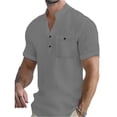 thumbnail image 3 of Dwelliawo Mens Linen Shirt Short Sleeve Button Down Shirt Lightweight Fashion Dress Shirts Fall Cotton Linen Classic Fit Clothing with Pocket Dark Gray 3XL, 3 of 5