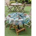 thumbnail image 5 of Outdoor Tablecloth with Umbrella Hole, Coastal Octopus Spillproof Waterproof Outdoor Table Cover, Nautical Starfish Seaweed Coral Wooden Patio Tablecloths for Party/Garden/Picnic, Round 54 inch, 5 of 9