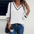 thumbnail image 4 of Womens Color Block Long Sleeve Shirt Fall Tops Fashion Outfits Dressy Casual V Neck Tunic Cute Clothes Sweater Trendy White L, 4 of 5