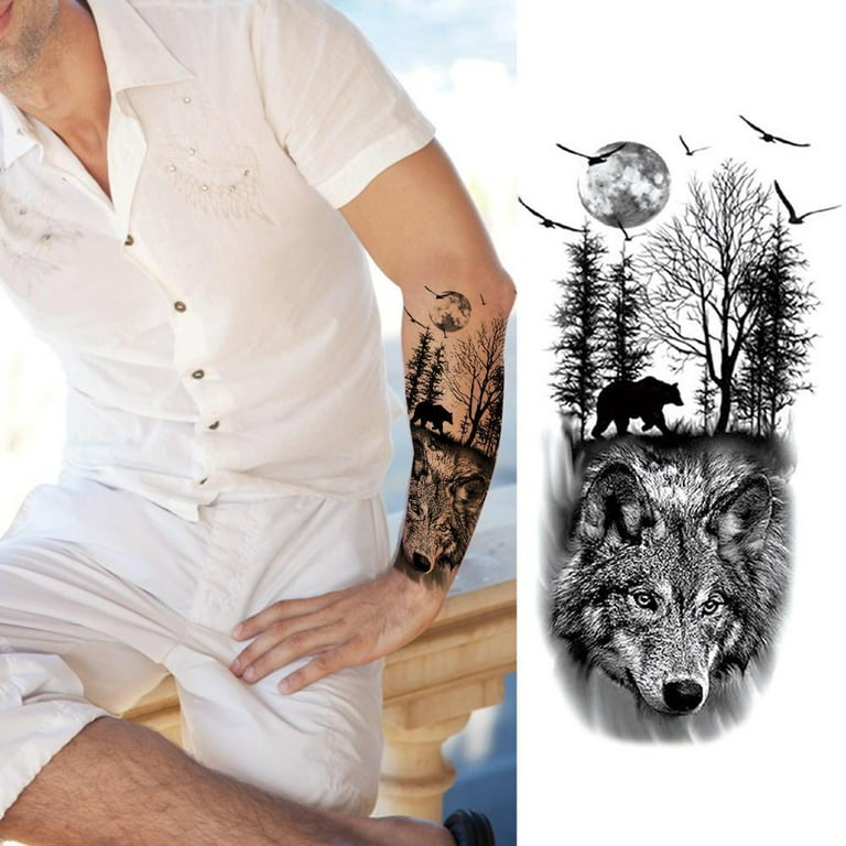 1pc Black Forest Tattoo Sticker For Man Woman Tiger Skull Animal Temporary  J9O6 
