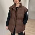 thumbnail image 2 of Htigea Womens Sleeveless Jackets Puffer Stand Collar Vest with Belt and Pockets Ladies Fall Winter Warm Vests Coffee L, 2 of 9