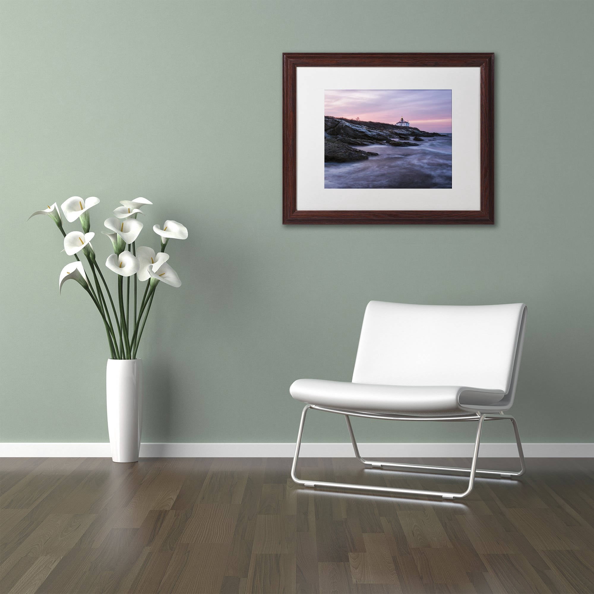Trademark Fine Art "Dawn at Beavertail" Canvas Art by Michael Blanchette Photography White Matte, Wood Frame