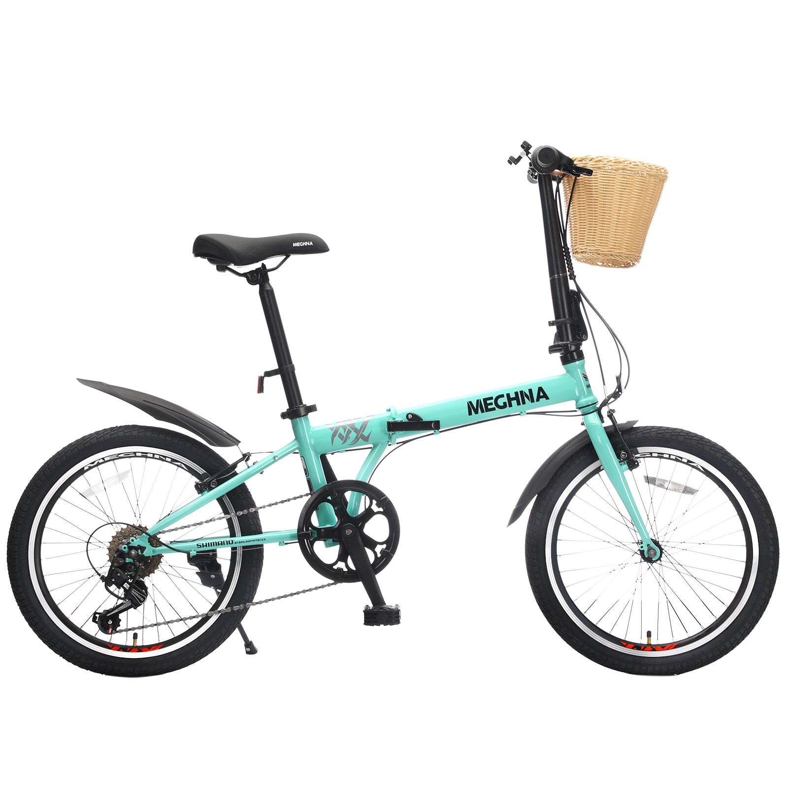 Mountain Bikes 20 Inch Folding Bike for Adults with Basket, Phone Holder & Fenders, Steel Frame 6-Speed City Commuter, Dual V-Brake Portable Compact Bicycle for Men & Women,Road Bikes