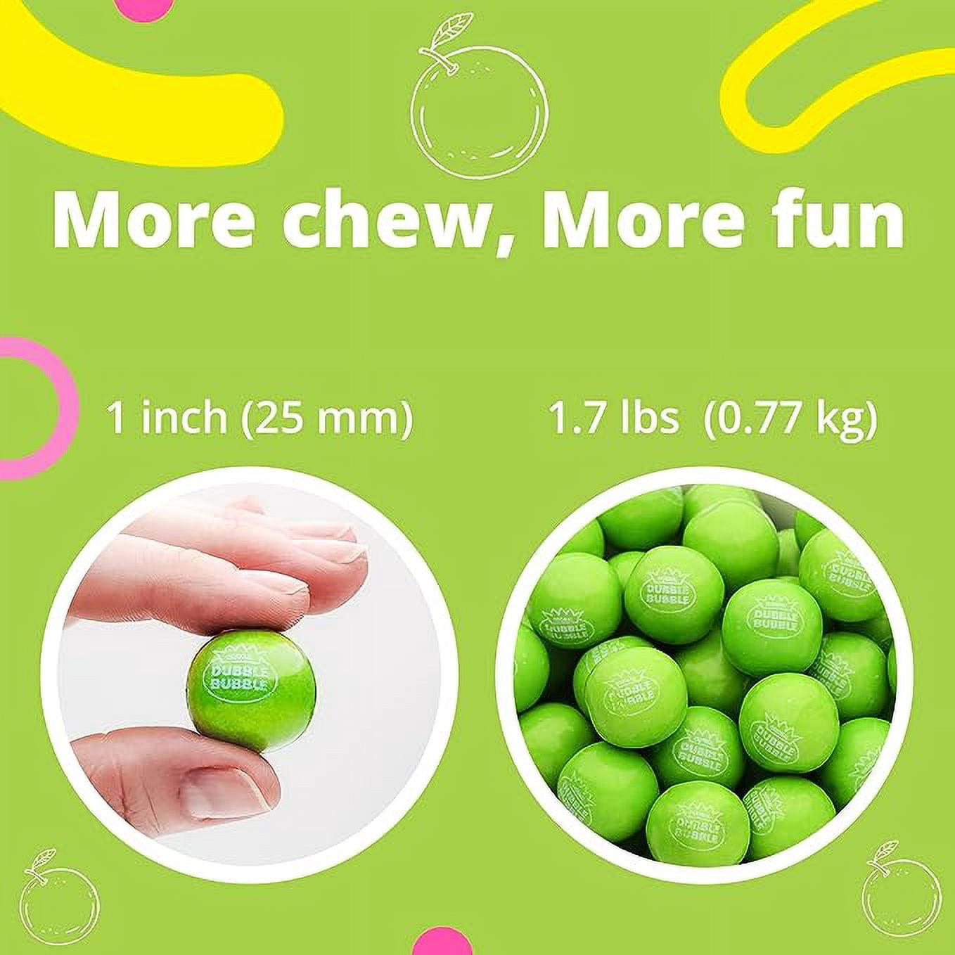 Gumballs for Gumball Machine - 1 Inch Large Gumballs - Green Apple Flavored Bubble Gum Green Gumballs - Kids Gum - Bulk Gum Balls 1.7 Lb