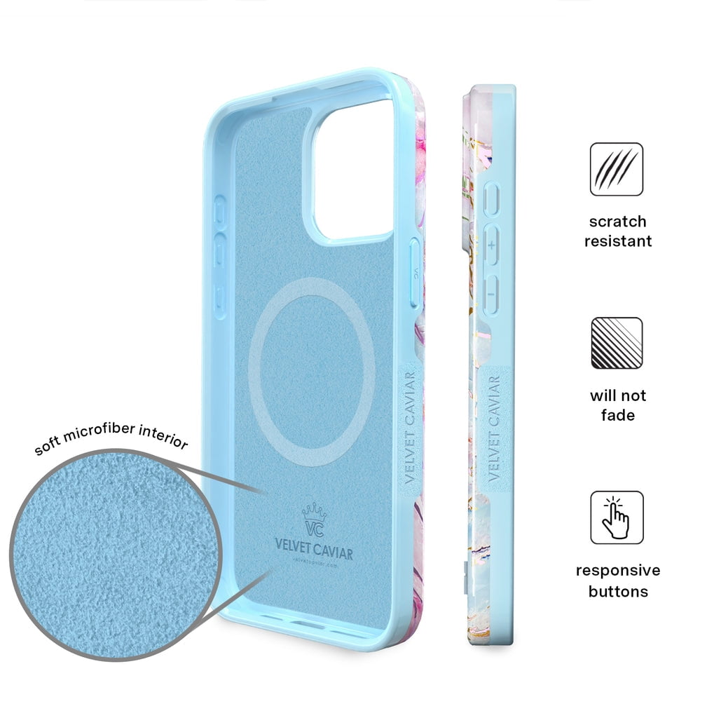 Velvet Caviar iPhone 15 Pro Case MagSafe Compatible - Cute Protective Phone Cases for Women - Iridescent Holographic Pink Blue Marble
