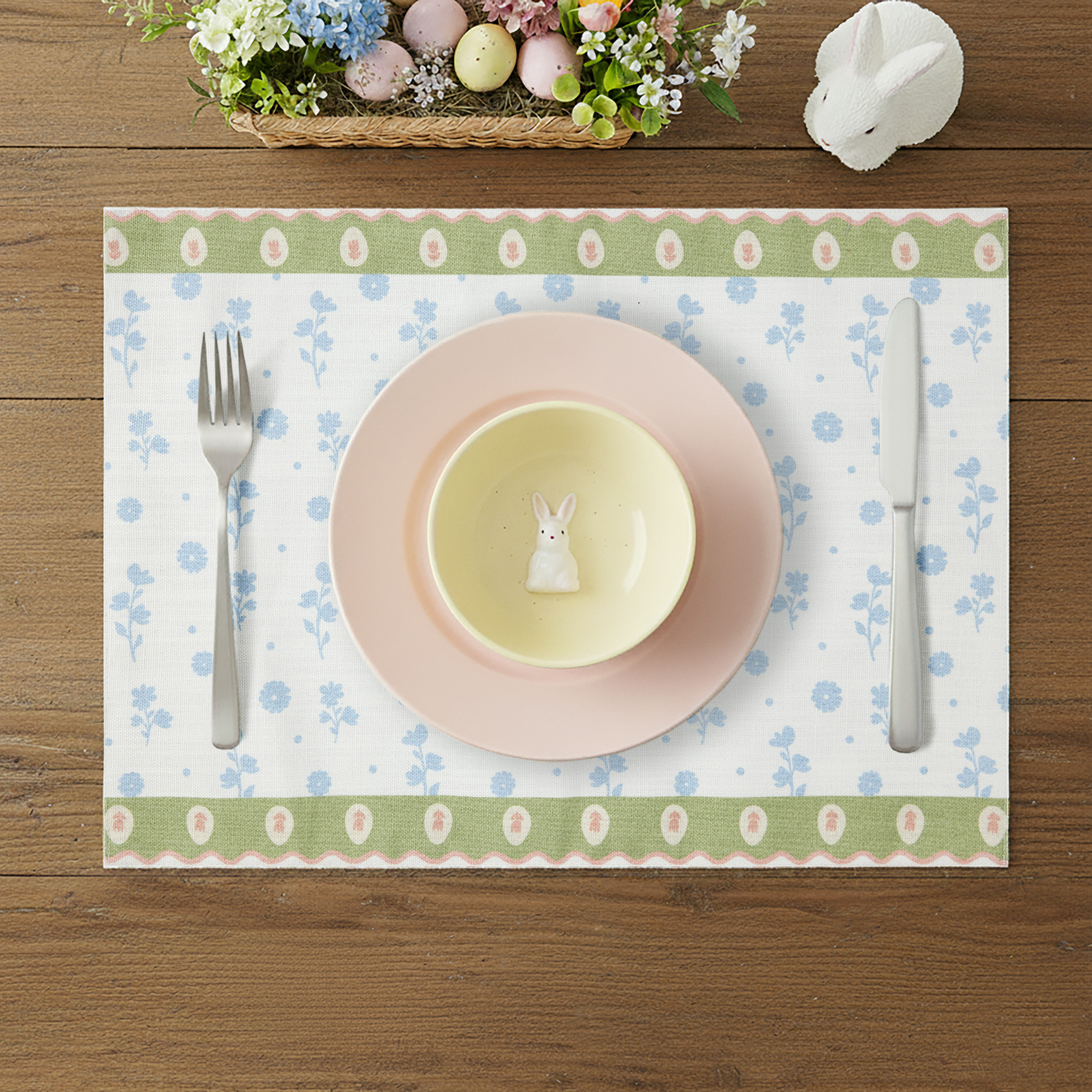 Floral 4 Pack Table Placemat Set - 14" x 19" Each - 100% Cotton, Multi-color